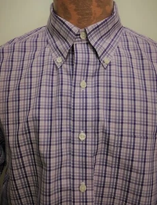 Camisa Brooks Brothers L púrpura a cuadros con botones manga larga de algodón sin planchar - Imagen 1 de 4