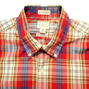 Camisa J Crew Para Hombre Talla Mediana Cuadros Ajustada Desescolada Roja Azul Marino Con Botones - Imagen 1 de 10