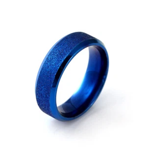 Titanium Steel Frosted Matte Band Men Womens 6MM Wedding Party Blue Ring Sz 7-11 - Picture 1 of 7