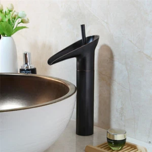 Robinet de lavabo de salle de bain en bronze huilé avec mitigeur/trou cascade - Picture 1 of 10