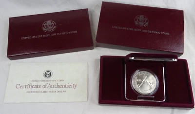 1988-D Olympics Unc Silver Dollar US Mint Commemorative $1 OGP Box & COA - Image 1 of 4