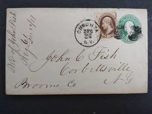 NY: Oneonta 1877 10c Banknote in 3c Entire Registered Cover to Corbettsville - Imagen 1 de 2