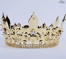 Men's Tiaras King Diadem Gold Plated Full Crown Pageant Party Costumes Headpiece
