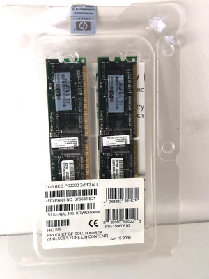 376638-B21 HP Speicher 1GB PC3200/PC400 CL3 Registered ECC 2x 512MB Neu und OVP - Bild 1 von 2