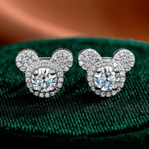 5mm Round Cut Moissanite Mickey Stud Earrings 925 Sterling Silver Pass Tester - Picture 1 of 13