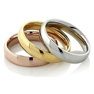 Anillo media cúpula de oro, oro rosa o pulido de 4 o 6 mm banda de acero inoxidable - Imagen 1 de 15