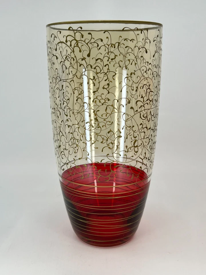Florero grande Pier 1 Imports Rioja Rubí Rojo Oro Rollos 11"H JARRÓN MODERNO Foto 1 de 4