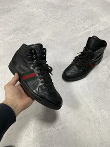 Gucci Hi Top Sneakers Vintage Leather Web Logo - Picture 1 of 14