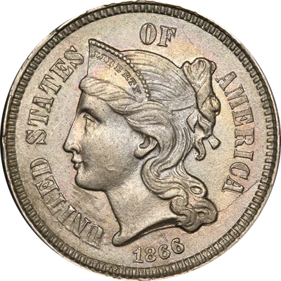 1866 Three (3) Cent Nickel - Choice+ - Image 1 of 2