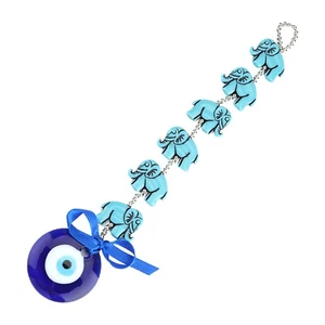 ︶Blue Evil Eye Elephant Tassel Wall Hanging Pendant Amulet Blessing Decor - Picture 1 of 8