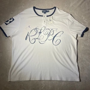 Vintage neu mit Etikett Polo Ralph Lauren XXL weiß marineblau Crick Rundhalsausschnitt Y2K RACK - Bild 1 von 9