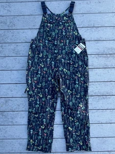 DULUTH TRADING Heirloom Gardening Bib Overalls Women's XL x 31 Navy Wildflowers - Picture 1 of 13