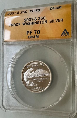 2007-S Washington Silver State Quarter ANACS PF 70 DCAM - Image 1 of 2