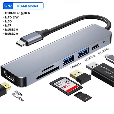 TYPE C HUB to HDMI-compatible PD USB Adapter SD For Macbook Air Pro Converter - Image 1 of 4