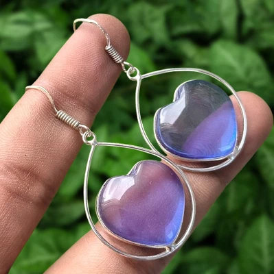 Gift For Her Blue Faceted Topaz Gemstone Heart Earring 925 Silver Plated Jewelry - Image 1 of 4