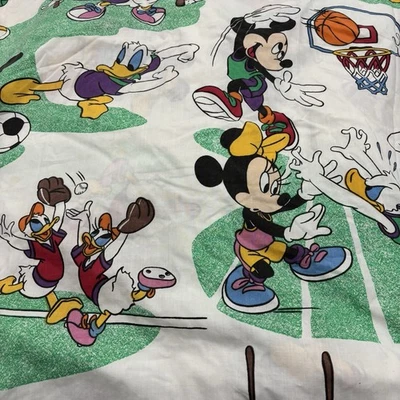 Vintage Disney Twin Size Fitted  Sheet Mickey & Friends  Playing Sports 1980’s - Image 1 of 3