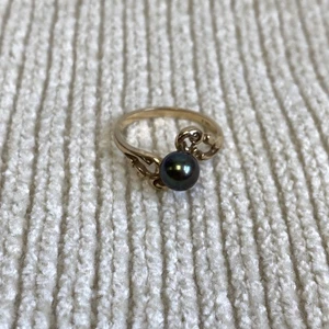 Anillo De Colección Oro Amarillo 14K Con Perla Verde Genuina de Tahití Talla 7 - Imagen 1 de 10