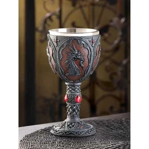 Jeweled ROYAL DRAGON GOBLET Cup w/ Gems Crest Scrollwork Gift Friend Dad Father - Picture 1 of 2