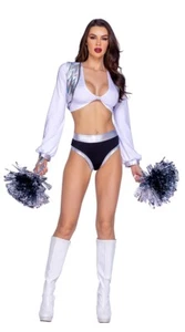 S Women's NFL Las Vegas Raiders Football Cheerleader Cosplay Costume w/ Pompoms - Picture 1 of 2