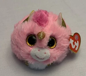 Ty Puffies Fantasia the Pink Unicorn Gold Sparkly Horn 2020 4"" con etiqueta colgante - Imagen 1 de 5