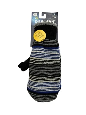 Женские вязаные зимние перчатки ISOTONER в черную и синюю полоску Smart Dri 1 размер - Изображение 1 из 4