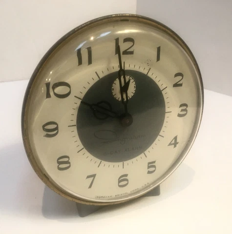 1953 Midcentury Ingraham  8-Day Luminous Alarm Clock Made USA  -Works Cover