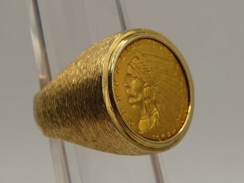 MANS  14 KT GOLD  RING WITH 1908 INDIAN HEAD 2.50 GOLD COIN  ( QUARTER EAGLE )* Cover