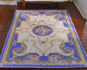 Royal European Aubusson Palace 1/12 1/6 Miniature Dollhouse Rug Blue Medallion - Picture 1 of 3
