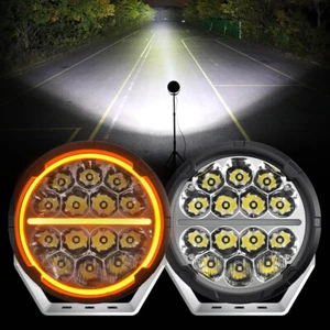 Round LED Offroad Lights 7" White & Amber DRL Spot Flood Combo Driving Auxiliary - Picture 1 of 8