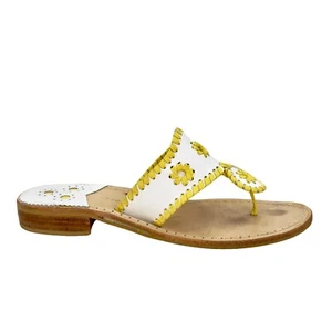 Jack Rogers White Yellow Leather Whipstitched Handmade Thong Sandals Size 7 - Picture 1 of 9