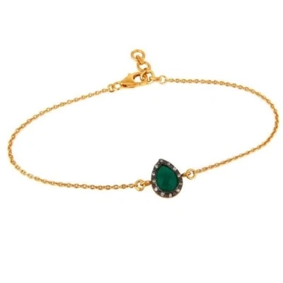 Natural Green Onyx CZ 18K Gold Plated 925 Sterling Silver Bracelet Jewelry - Image 1 of 4