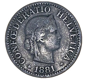 Swiss 10 Rappen Coin 1881 B Switzerland Copper Nickel Roman Godess Liberty KM#27 - Picture 1 of 18