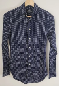 Herringbone Sydney Men's Dress Shirt Size 37 / 14.5 Navy - Picture 1 of 7