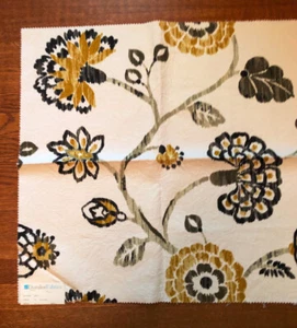 DURALEE Jacobean Floral in Black & Gold on White Matelasse 26" Fabric Sample - Picture 1 of 4