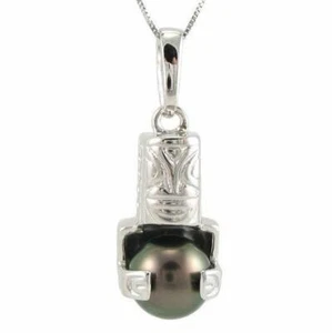 Colgante Tiki perla negro tahitiano de 8,5-9 mm de alta calidad en plata esterlina 925 - Imagen 1 de 1