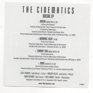The Cinematics Break EP Limited Edition 2006 Promo CD Home Acoustic Version  - Imagen 1 de 4