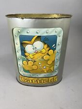 Vintage 1978 Garfield Metal Trash Can /Waste Basket Swimming With Fish