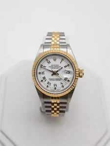 $12,000 ROLEX 69173 18k Yellow Gold SS WHITE DATEJUST Ladies Watch SERVICED - Picture 1 of 6