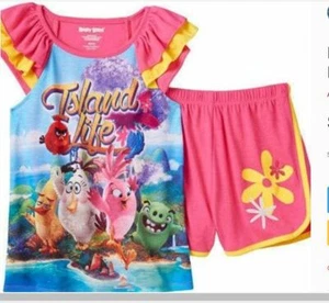 GIRLS SIZE 7/8 ANGRY BIRDS 2 PIECE SHORT PAJAMA SET NWT - Picture 1 of 1