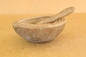 Vintage Kitchen Antique Mortar with Pestle Primitive Bowl Farmhouse Early 20th - Picture 1 of 8