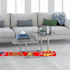 Square Coffee Table 2-Tier Glass Top Metal Base Indoor Furniture Easy Assembly - Picture 1 of 8