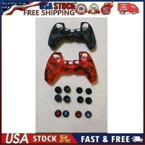 2pc PS5 Silicone Protective Cover Skin + 12 Thumb Grips, Red & Black Camo - Picture 1 of 14