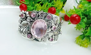 925 Sterling Silver pink Topaz Gemstone Handmade Jewelry Bracelet - Picture 1 of 4