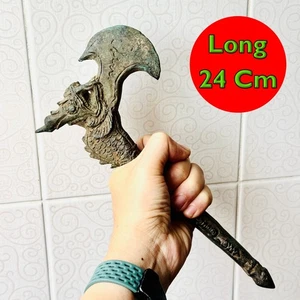 Antique 100y Khmer Deity Weapon Green Axe Deagon Ancient Warrior Angkorwat 18489 - Picture 1 of 18