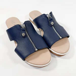 Anne Klein Women’s Sandals iFlex Navy Blue Zip Front Slide Shoes Size 8 Lion Zip - Picture 1 of 15