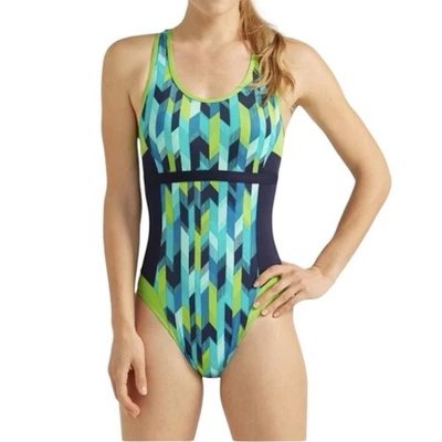 Traje de baño LL Bean traje sin mangas espalda deportiva talla 8 azul marino verde geométrico deportivo nuevo sin etiquetas Foto 1 de 4