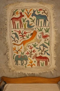 Vintage Kashmir Handmade Namdha Wool Wall Hanging Folk Art Tapestry - Picture 1 of 10