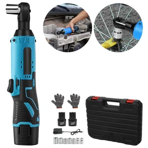 Electric Cordless Right Ratchet 580Nm 3/8'' 90 Angle Wrench Power 2x Battery Kit - Picture 1 of 12