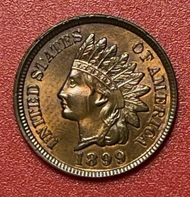 1899 Indian Head Cent,  Red/Brown, Uncirculated, Beautifully Toned. - Image 1 of 3