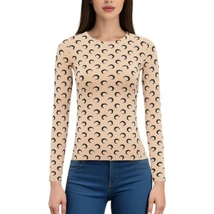 Dama Seda Hielo Manga Larga Interior Bajo Cuello Redondo Camiseta Top Luna Bottoming Shirt - Imagen 1 de 25